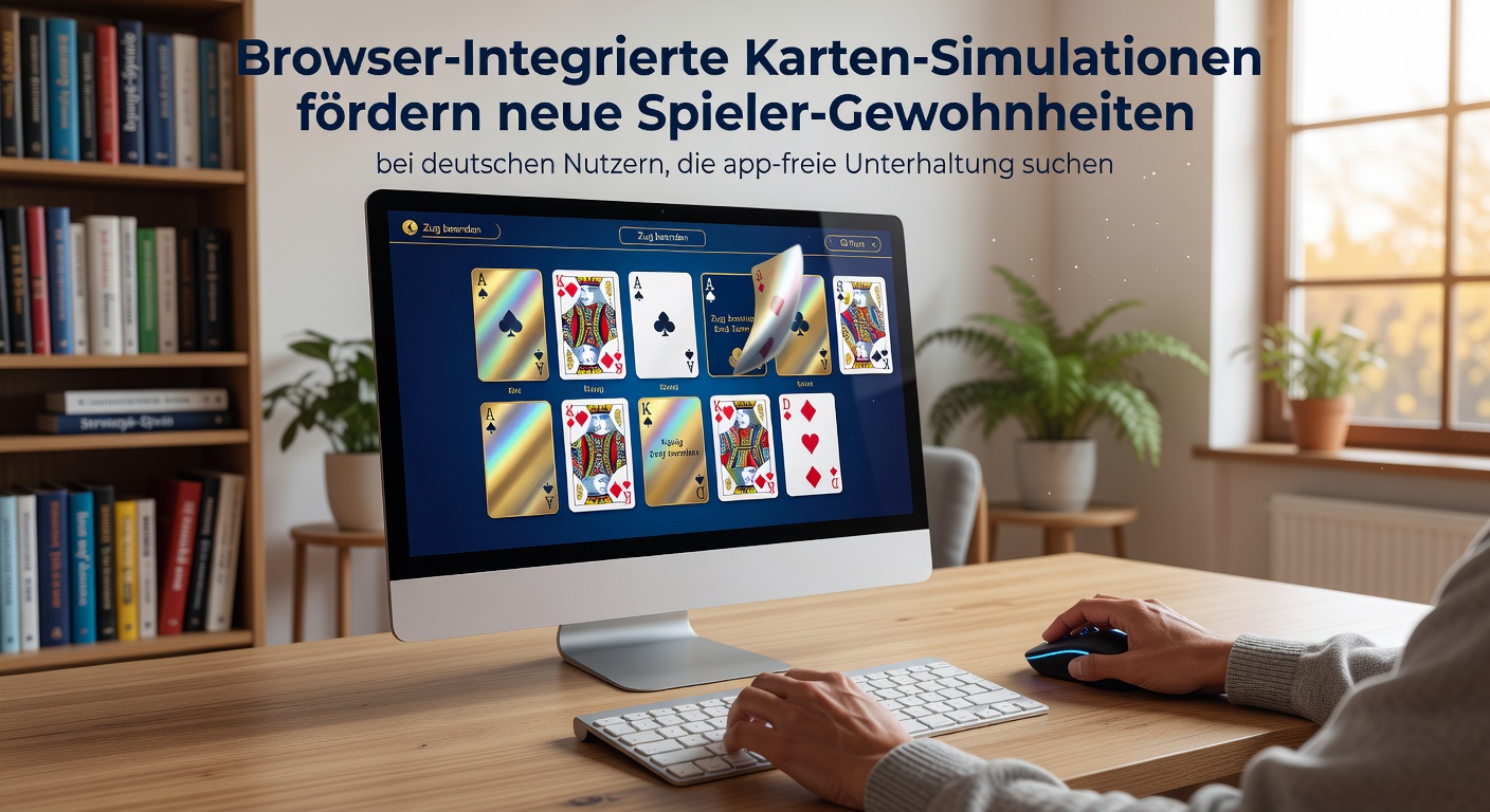 Browserbasierte Kartensimulationen auf einem Laptop-Bildschirm mit Karten und Chips in einer deutschen Wohnung