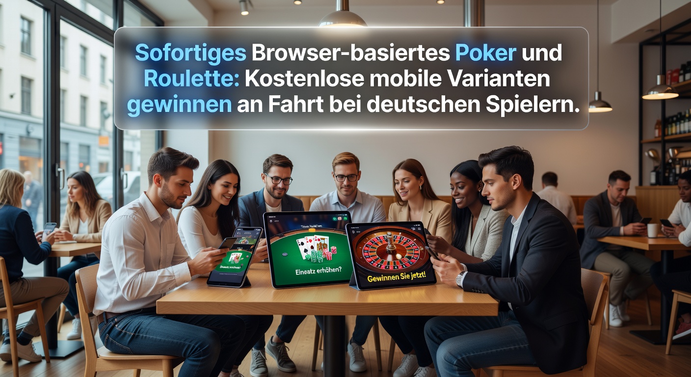 Nahaufnahme eines Tablets, auf dem Roulette im Browser läuft, mit animiertem Rad und Chips auf dem Tisch, umgeben von typisch deutschen Elementen wie einem Kaffeebecher